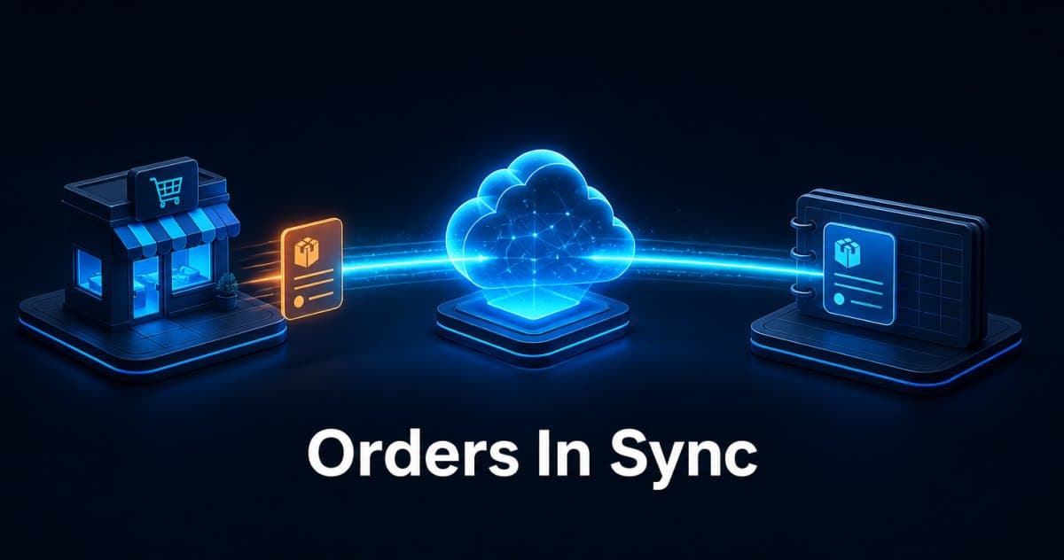 Shopify orders flowing into a NetSuite finance system through a central integration hub in near real-time